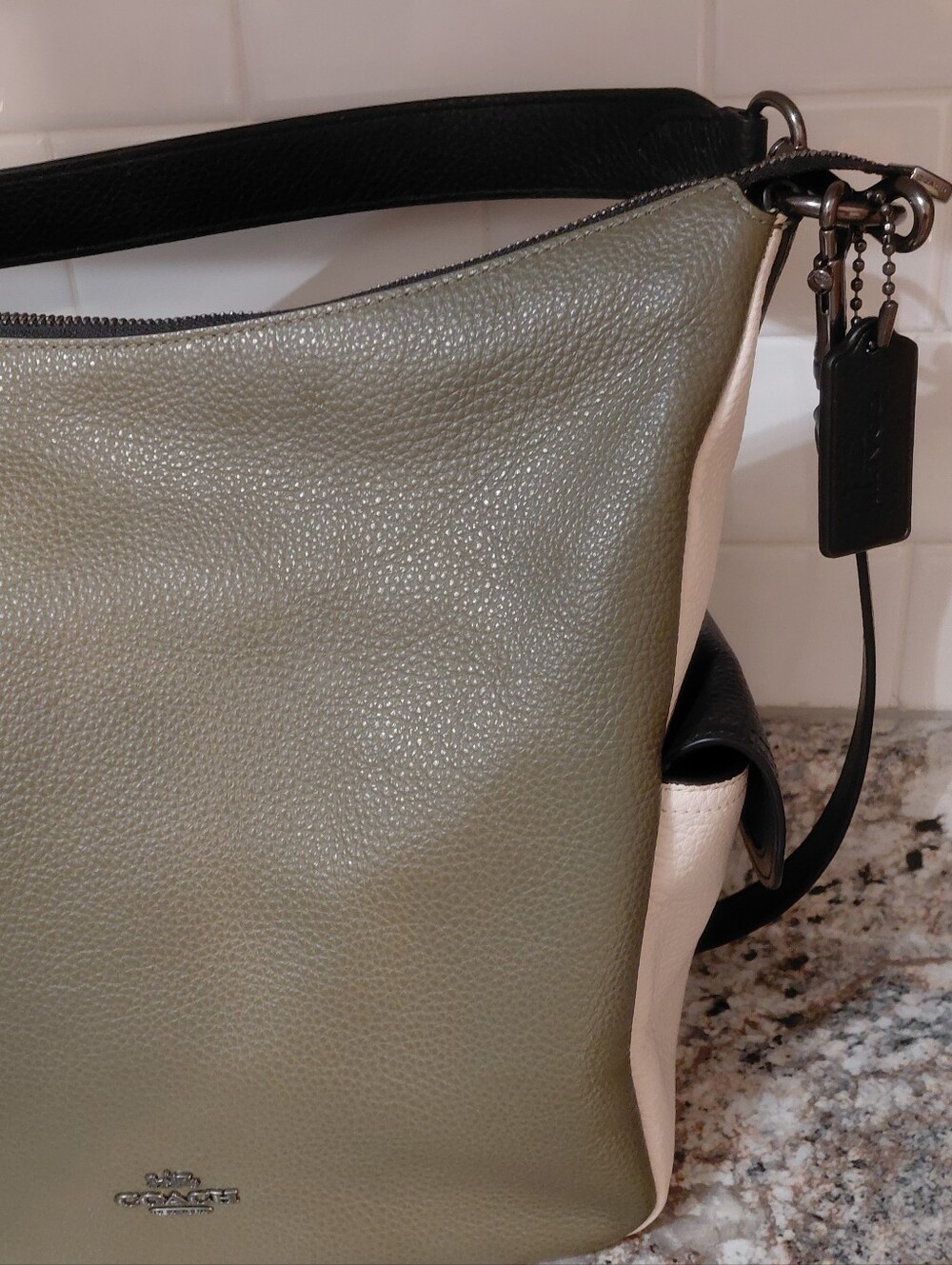 Coach Pennie Olive Cream Leather Shoulder Bag 6154 - Picture 8 of 14